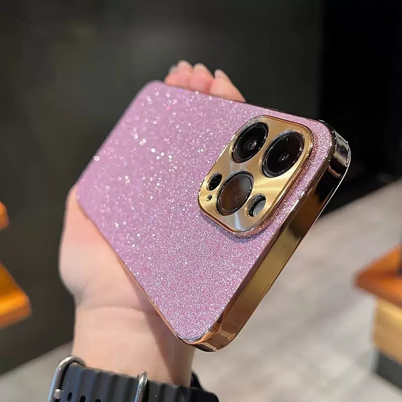 Electroplated star diamond glitter phone case with metal CD pattern for iPhone, violet colour