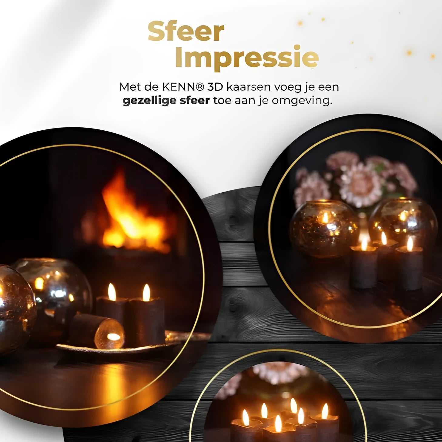 Set of four black S6 LED flameless pillar candles showing size scale