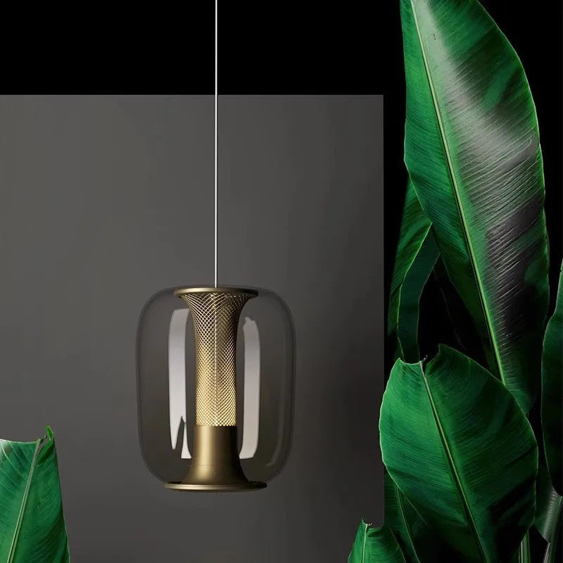 Minimalist chandelier in clear, cognac or smoky grey colour D16xH20cm dimensions