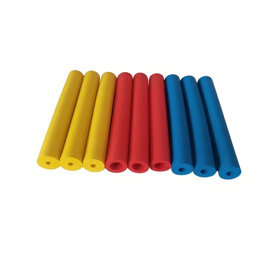 Pack of black rubber grip hoses for cutlery and pens showing inner and outer diameter.