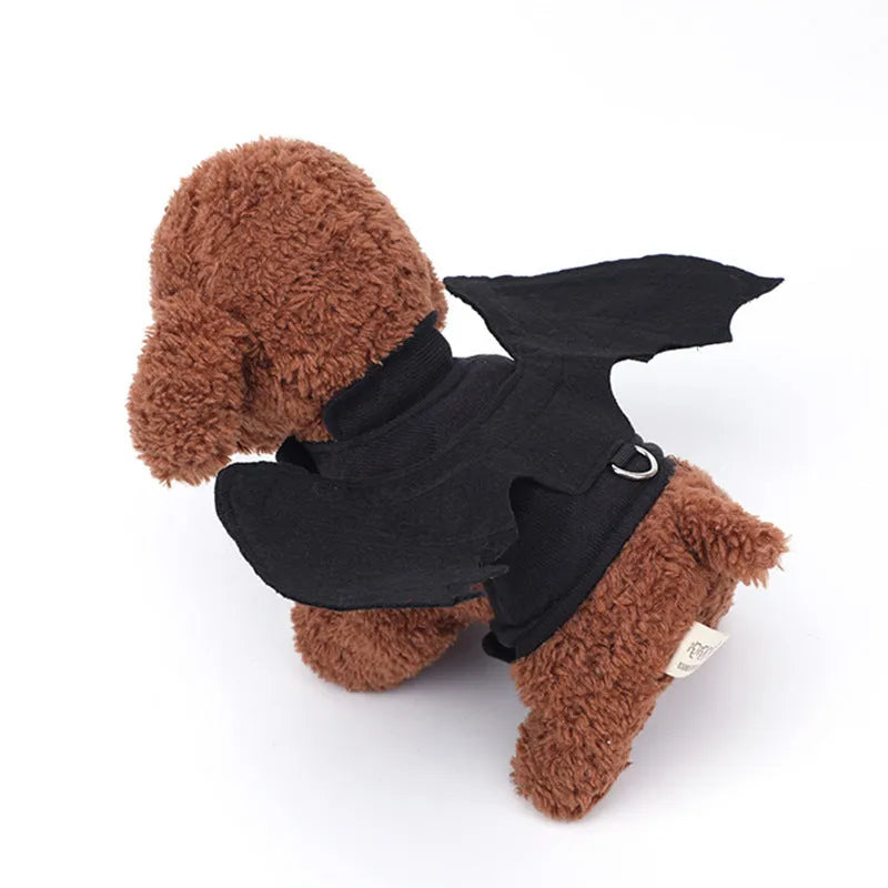 Black bat wings Halloween costume accessory for dogs with chest harness system