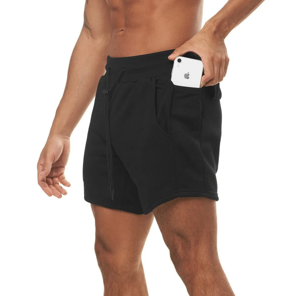Men's five-point cotton sports shorts in army green, black, white and khaki for running and training