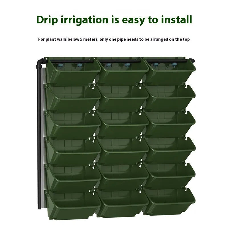V18 Army Green resin stereo wall-mounted planting box with hanging pot design