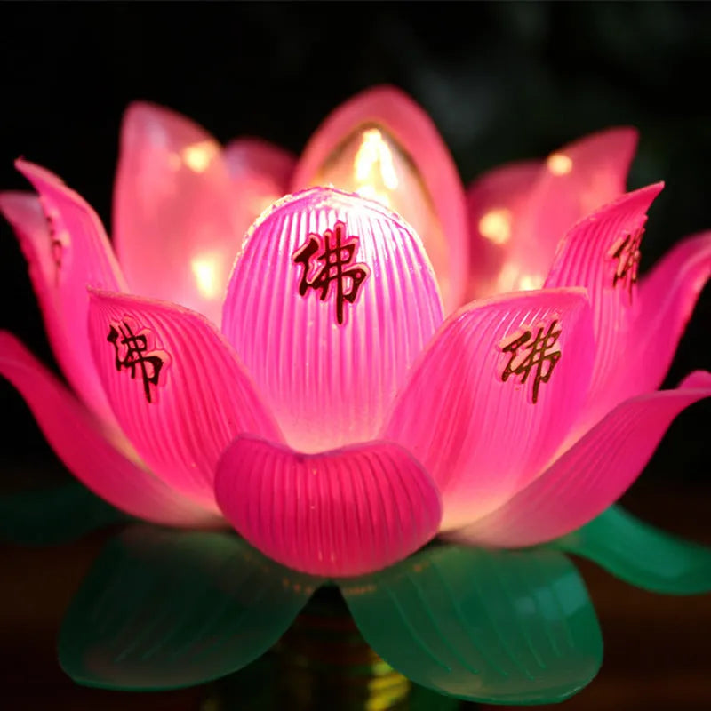Colourful lotus flower design Buddha plug-in lamp for altar worship.