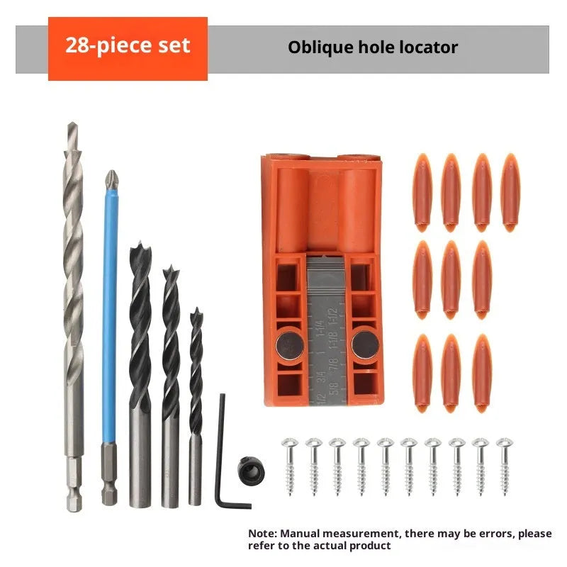 Orange plastic woodworking oblique hole punching locator 28-piece double-hole drilling positioning suit for accurate angle drilling