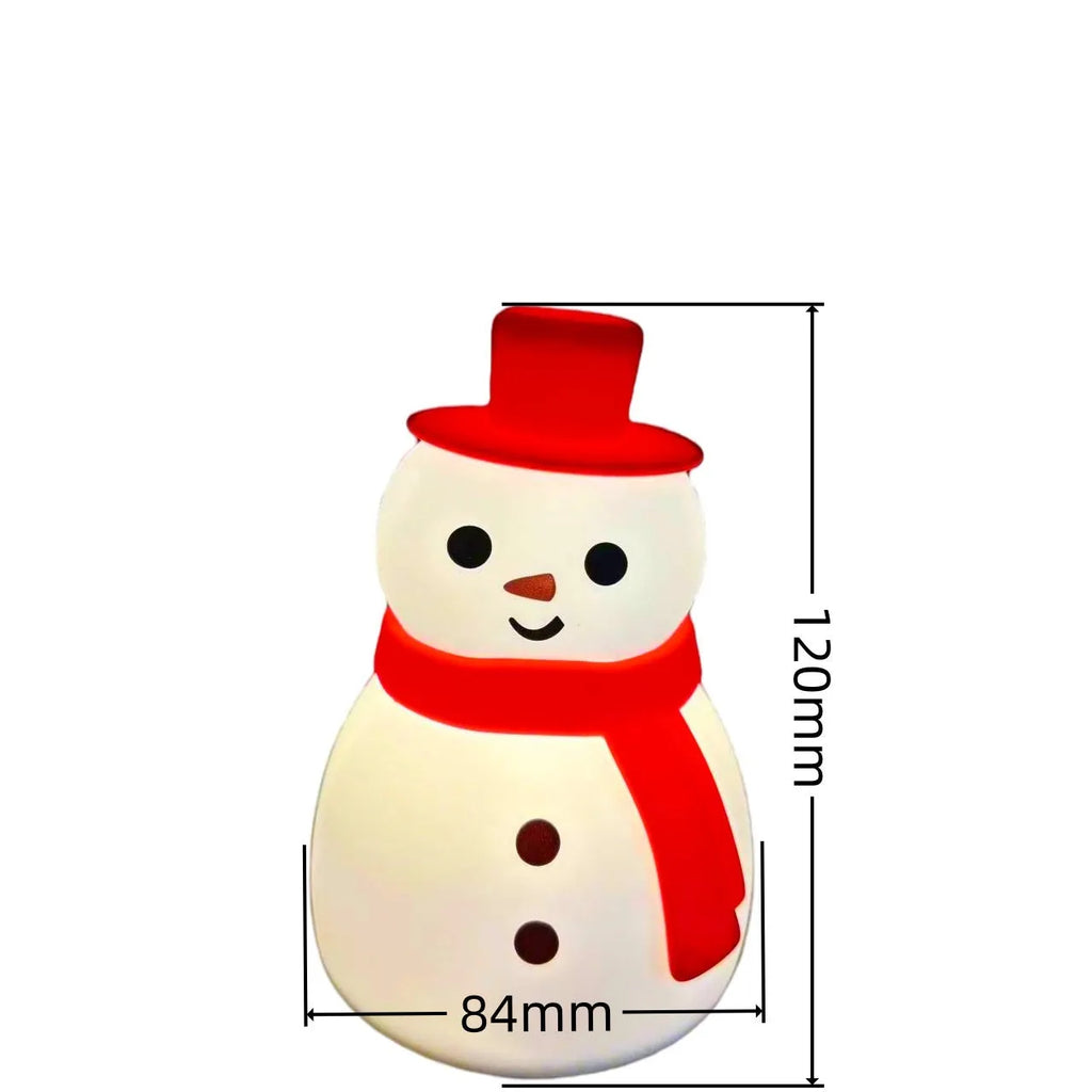 Christmas snowman silicone racket small night lamp with warm light on a shelf, 84x120 mm