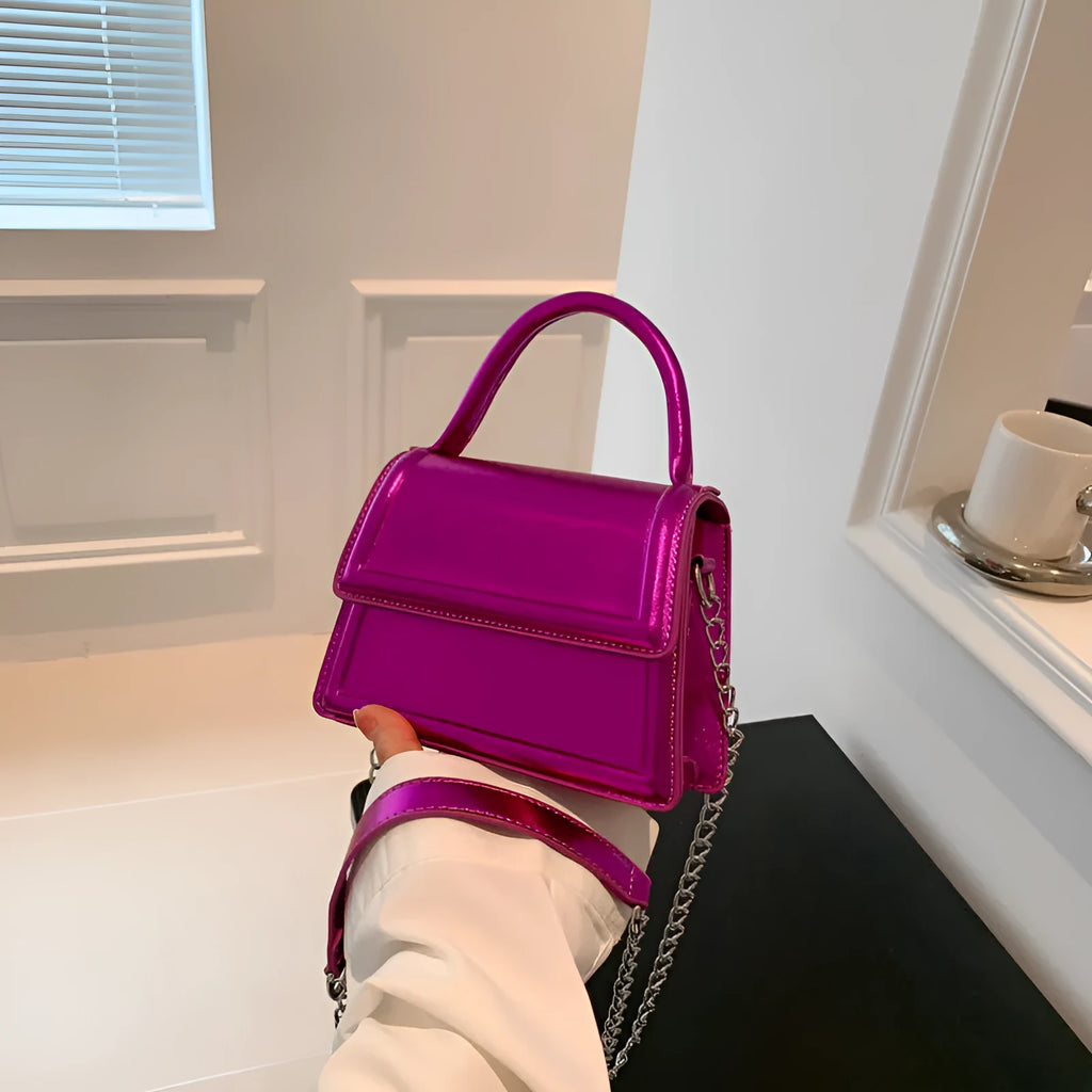 Retro PU leather shoulder bag in horizontal square shape with crossbody strap