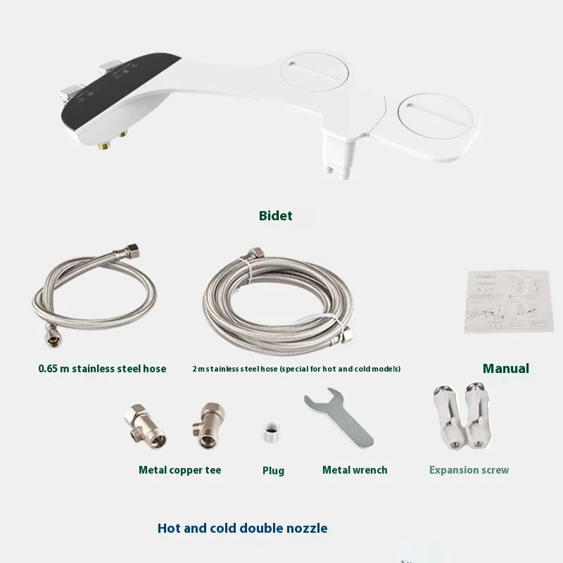 Power-free toilet seat cover body cleaner with hip wash nozzle and water pressure adjustment dial in ABS plastic