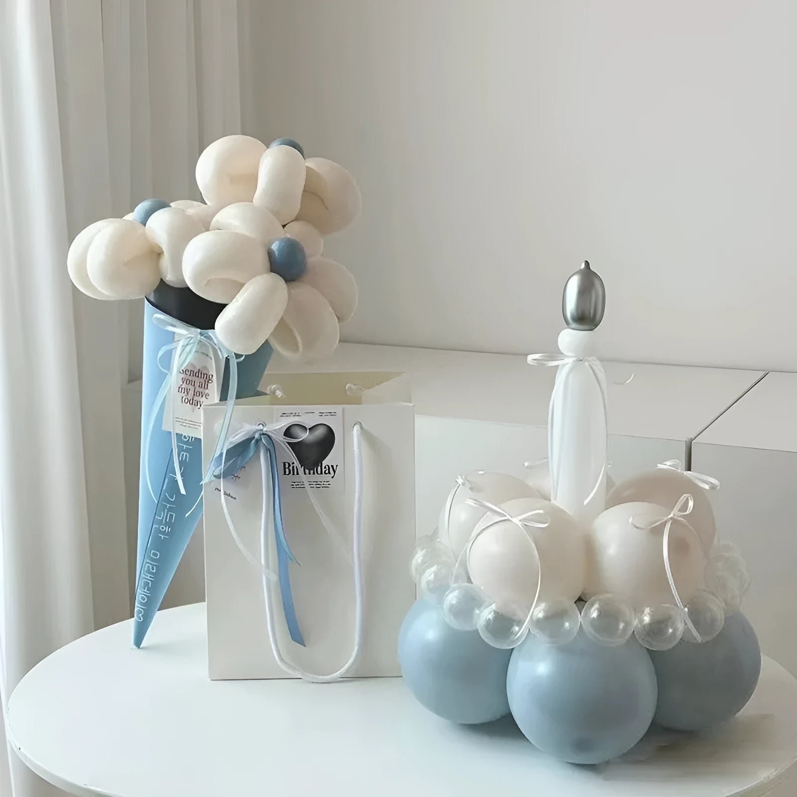 DIY balloon bouquet kit with round shape and balloon cake centrepiece for party decoration