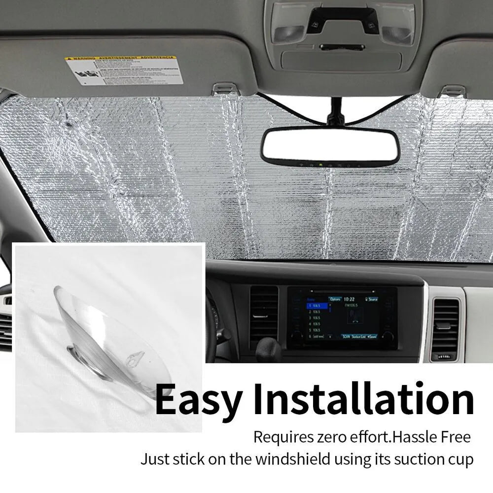 Black stiff heat insulation car windshield sunshade with polyester and bubble aluminium film showing single-sided eagle print
