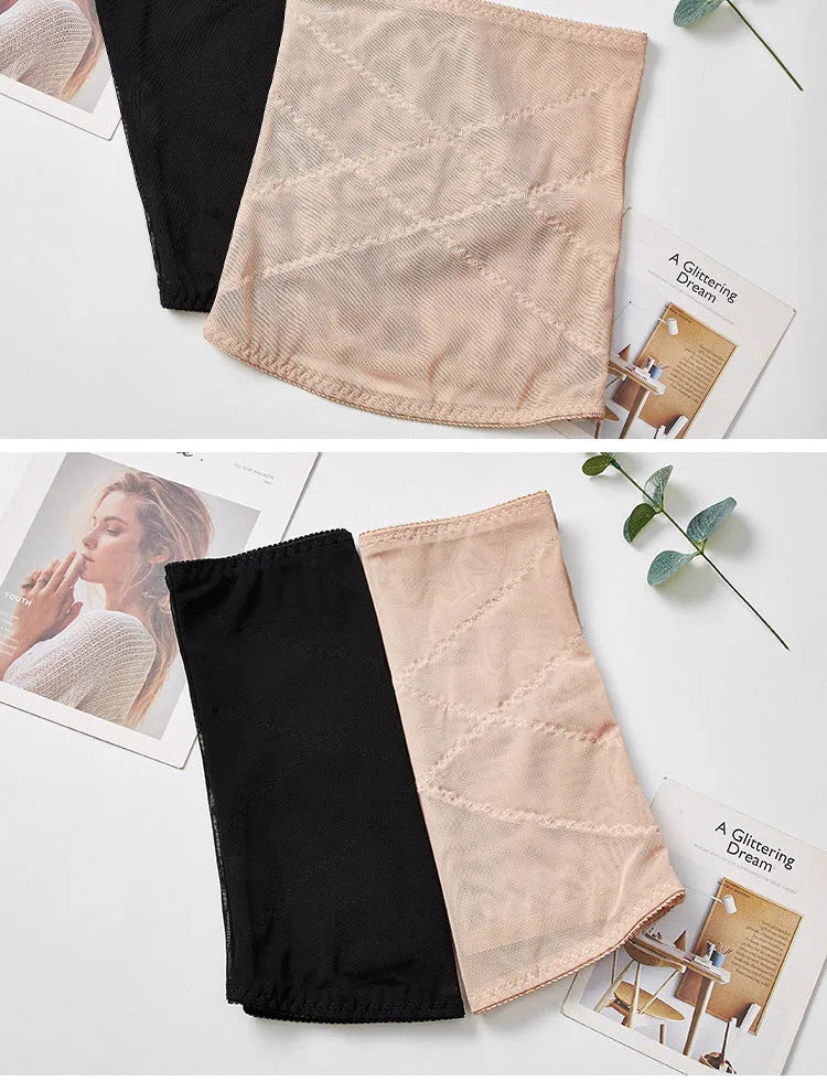 Mesh belly band for postpartum waist trimming in black or skin colour with cross waistband design