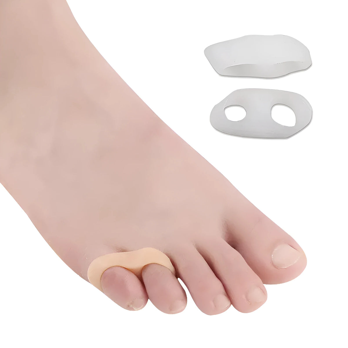 Double ring little toe separator in SEBS, skin colour and white, 1 pair for daily leisure foot care
