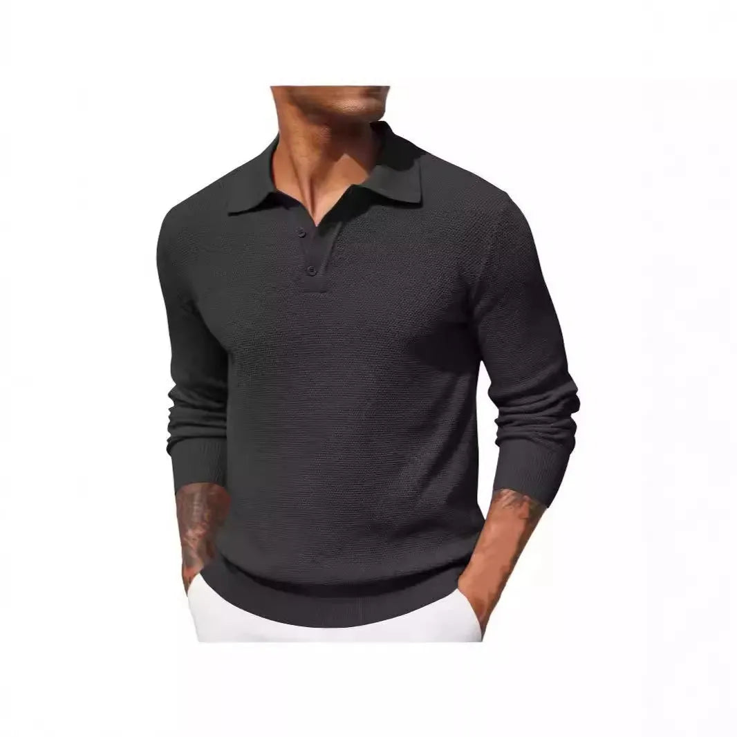 Men's long-sleeved solid colour casual polyester top in six colours, sizes S to XXXL