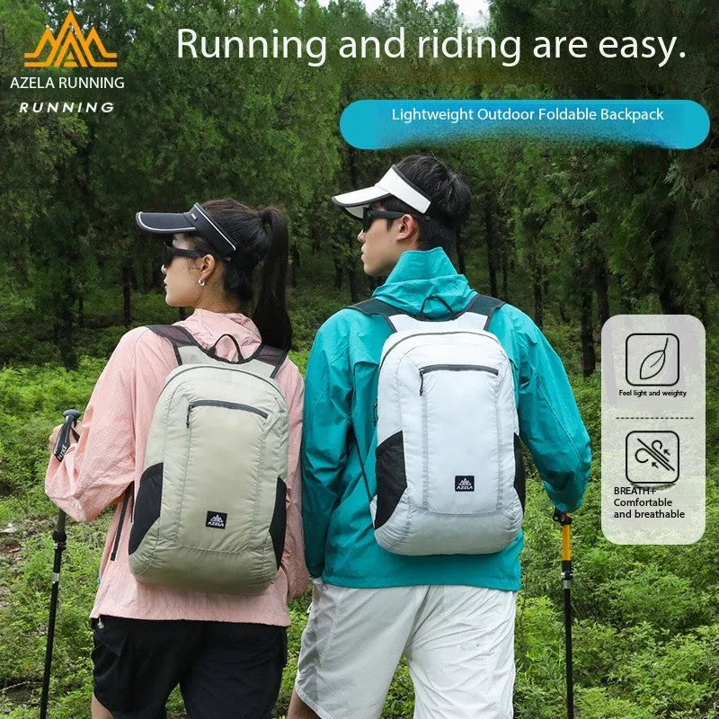 AZELA Lightweight Hiking Backpack in White with multiple pockets and breathable mesh straps for outdoor travel