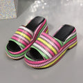 Women's colourful wave print wedge sandals with fish mouth toe and thick rubber soles