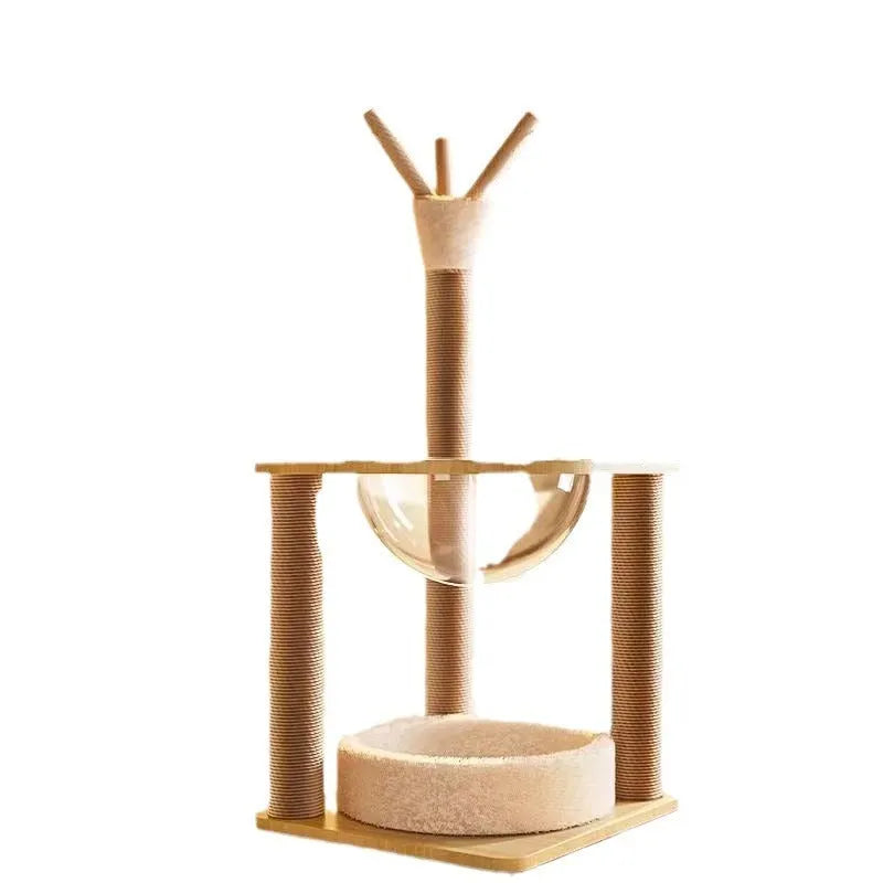 Wood colour cat climbing frame with integrated space capsule in luxury style