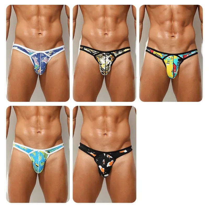 Men's low waist T-back underwear with music rock print in nylon knit fabric