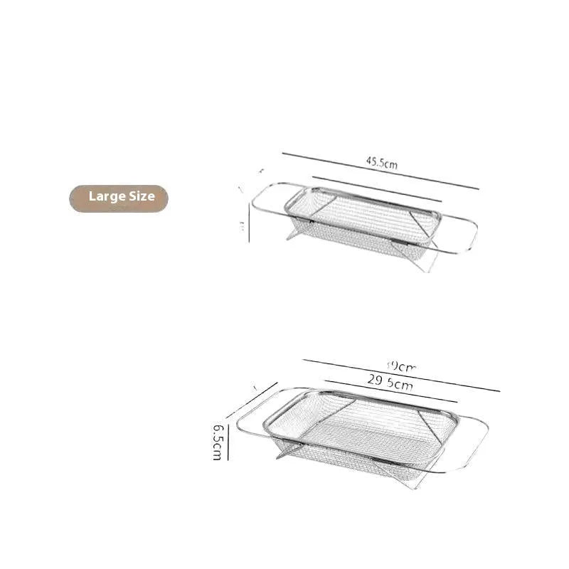 Thickened retractable stainless steel sink rack for kitchen draining, detachable, Extra Large or Large Size
