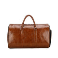Retro large capacity men's sports gym bag in black PU leather with visible sewing thread stitching