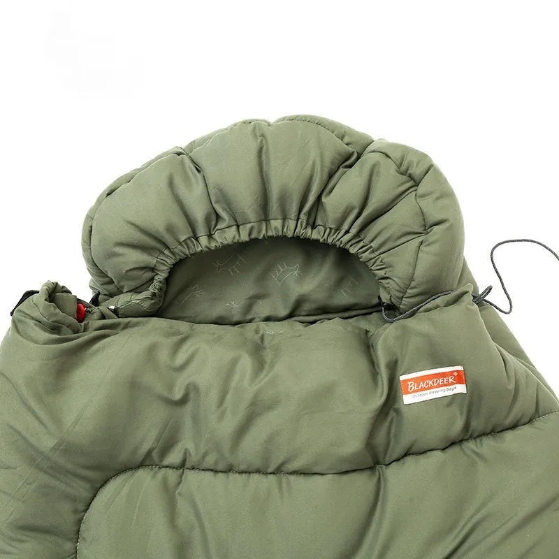 Ochre and olive green cotton sleeping bag quilt with storage bag for outdoor camping