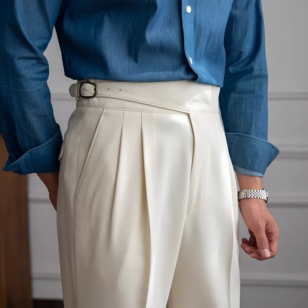 Men's high waist straight leg casual trousers in polyester fabric