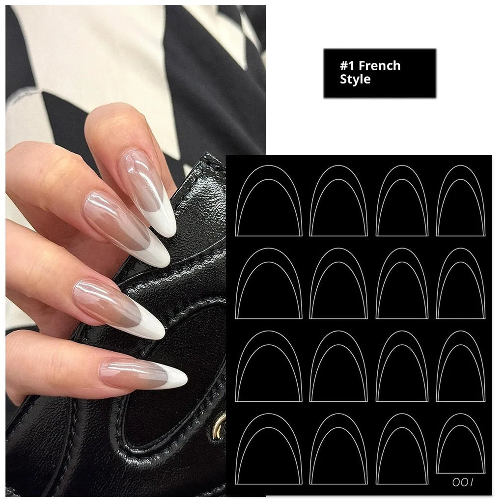 Ultra-thin seamless nail art sticker template with plaid French pattern for gradient and spray use
