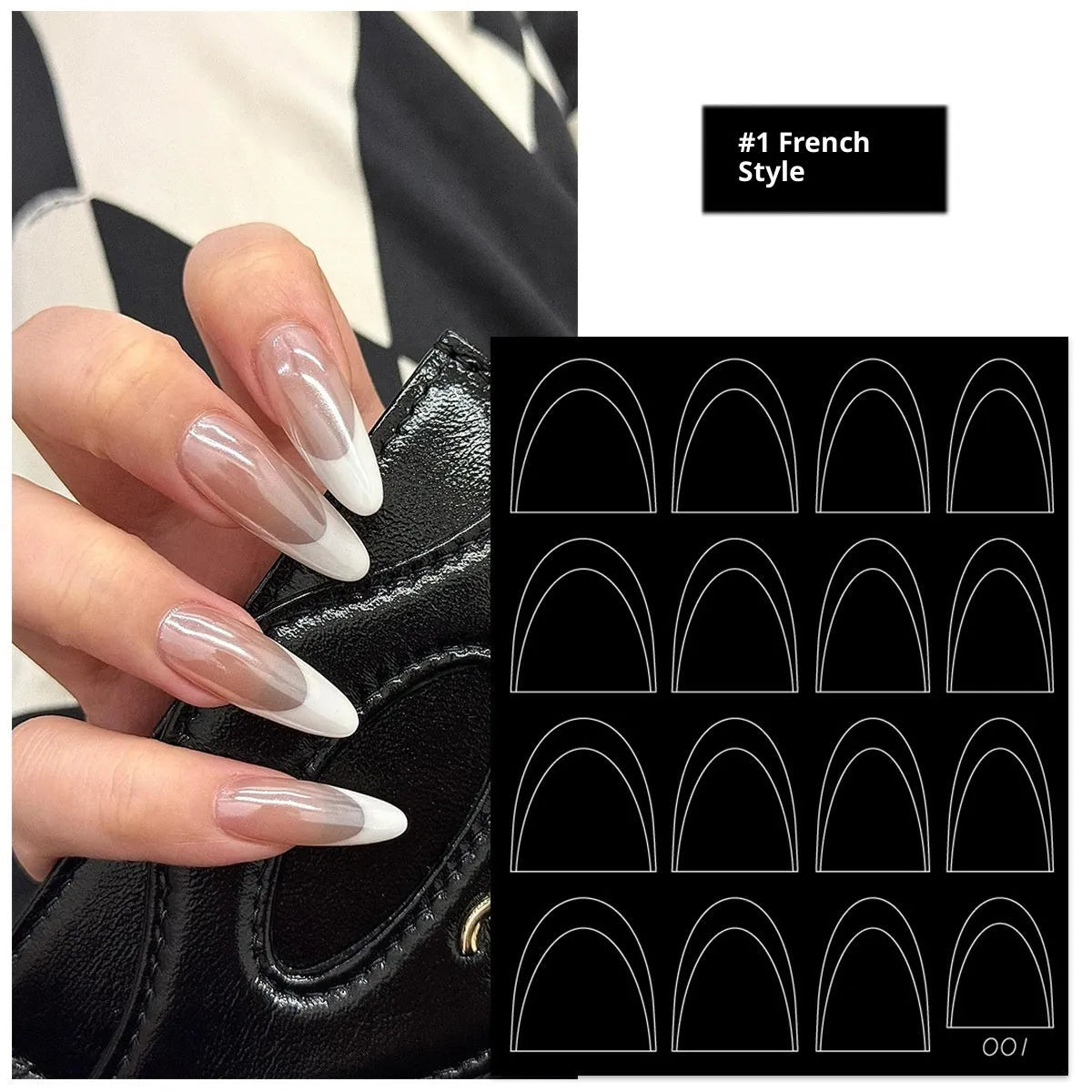 Ultra-thin seamless nail art sticker template with plaid French pattern for gradient and spray use