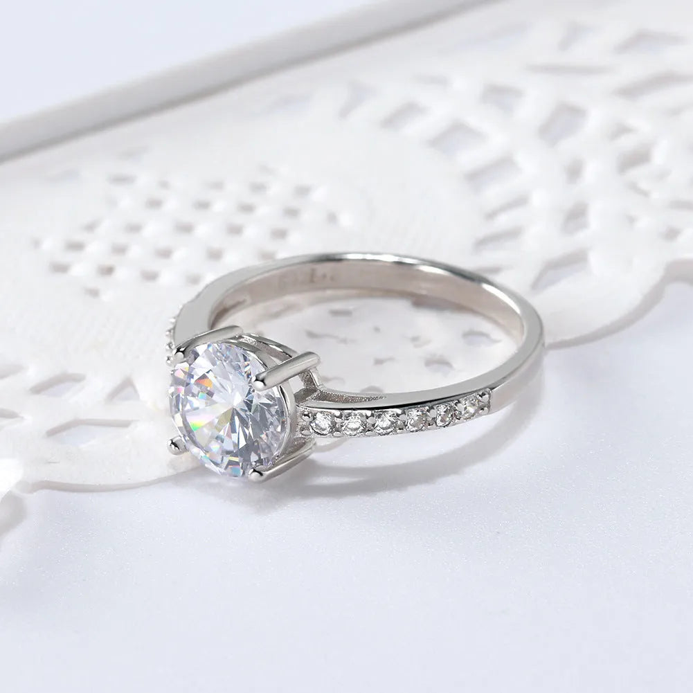 S925 sterling silver crown ring with AAA zircon inlay, silver colour, sizes 5 to 9