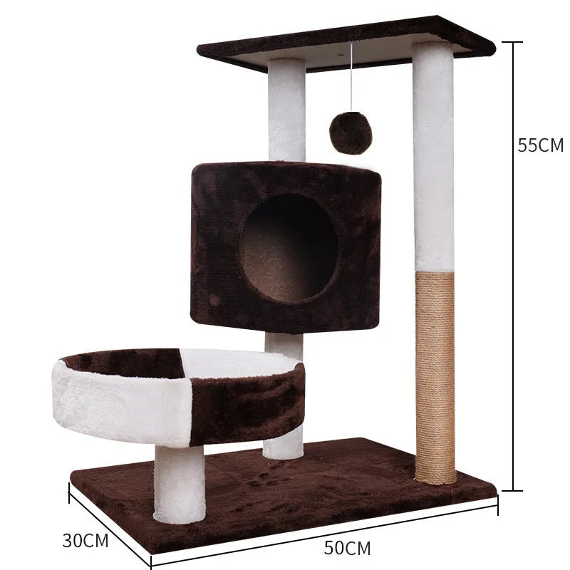 Lepet cat tree with plush nest and scratch board, available in white and brown colour option