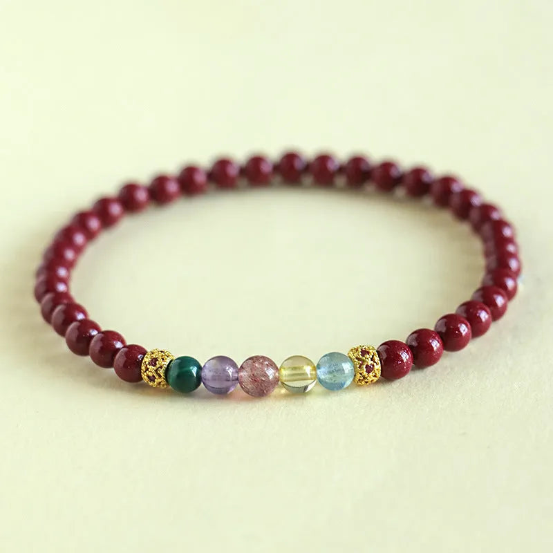 Purple gold cinnabar crystal string bracelet in couple style with 4mm and 6mm bead options