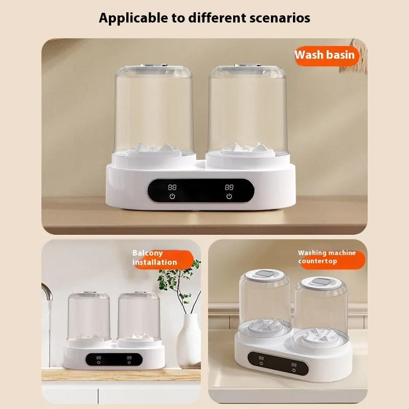 White double bucket USB portable mini washing machine for delicate laundry.