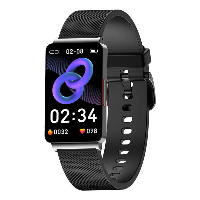 EP08 blood glucose smart bracelet with TPU strap and touch screen in black, gold, or silver colours