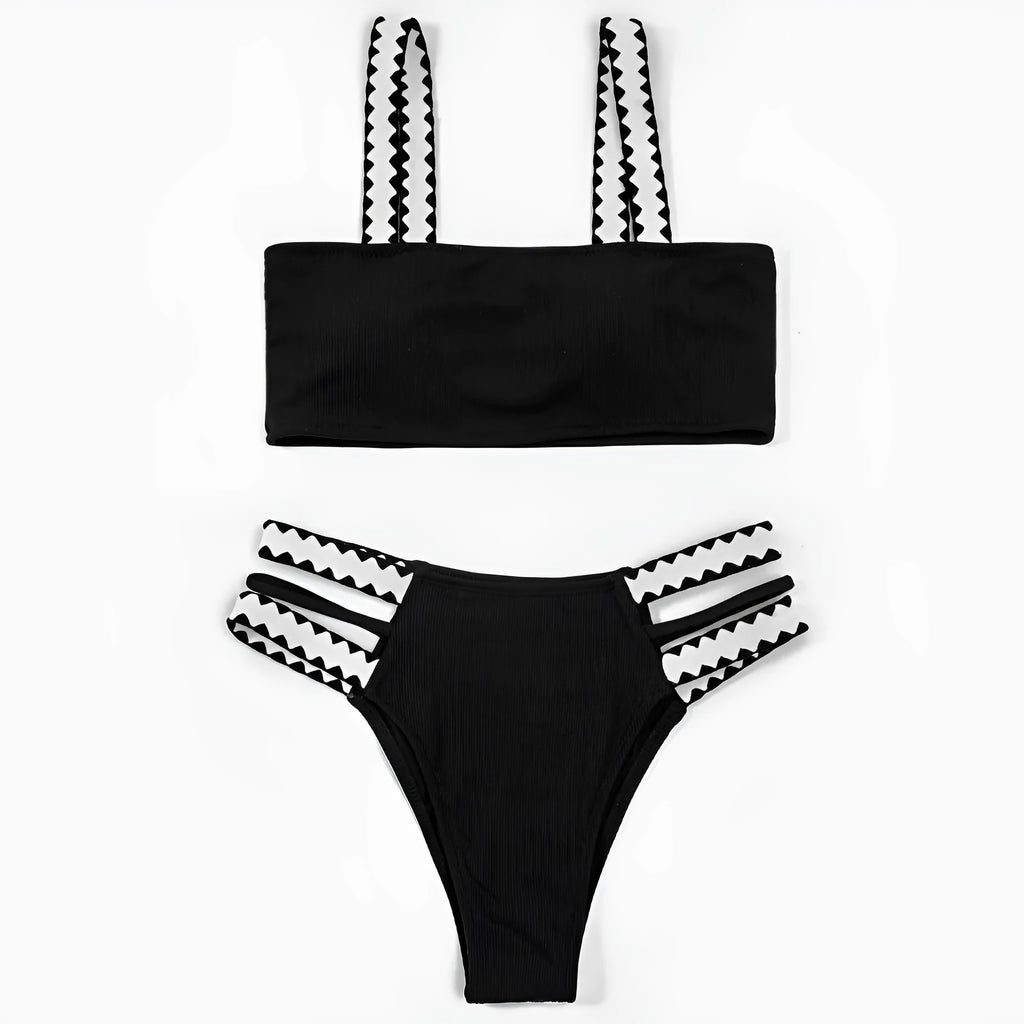 Black women's hollowed-out split briefs swimsuit bikini set