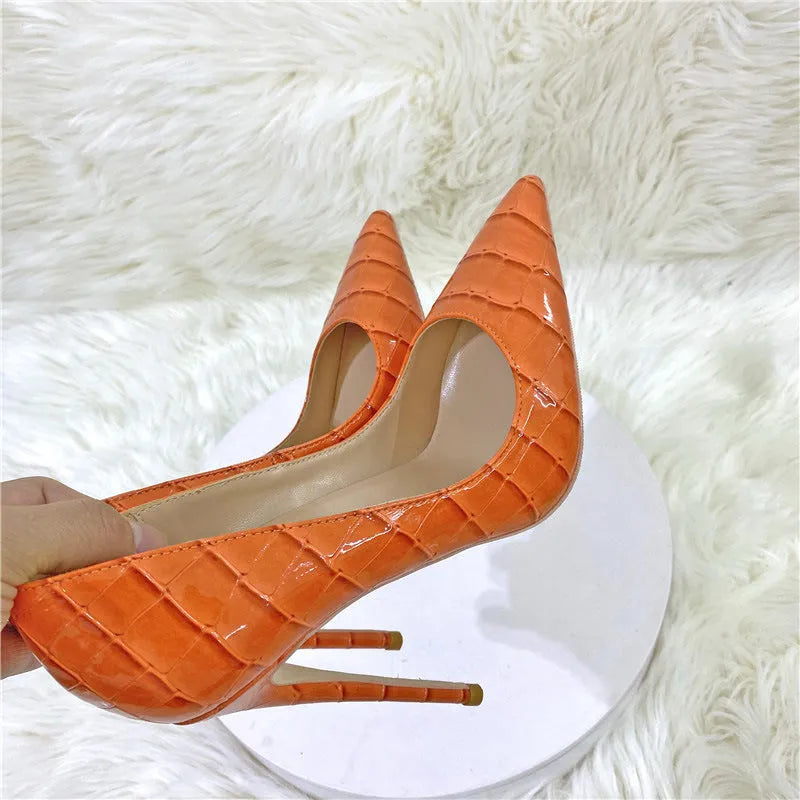 Serpentine pointed stiletto heel low-cut high heels in brown with a super high heel and shallow mouth cut