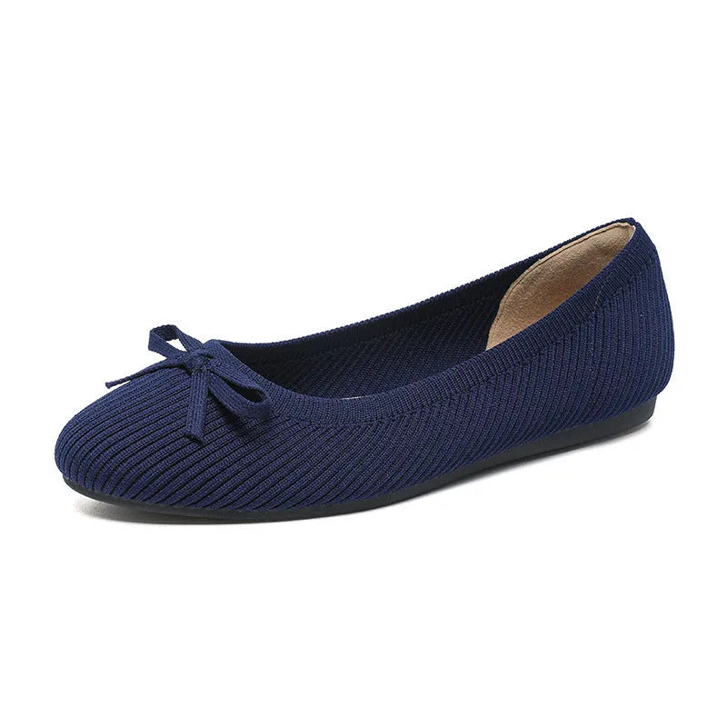 Women's round toe flat pumps with fabric upper in butterfly print colours