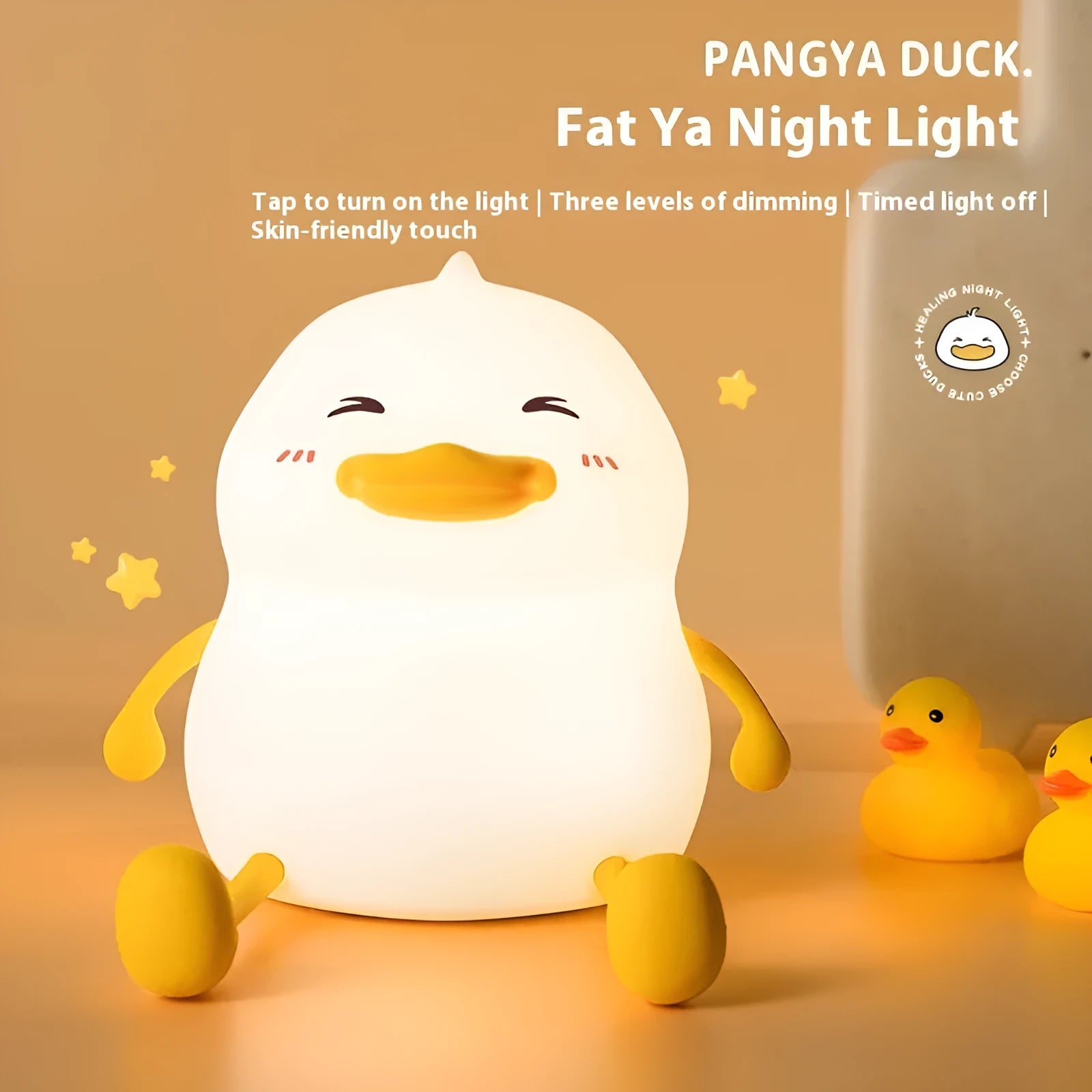 Chubby silicone pat night lamp with USB charging port and adjustable LED lighting