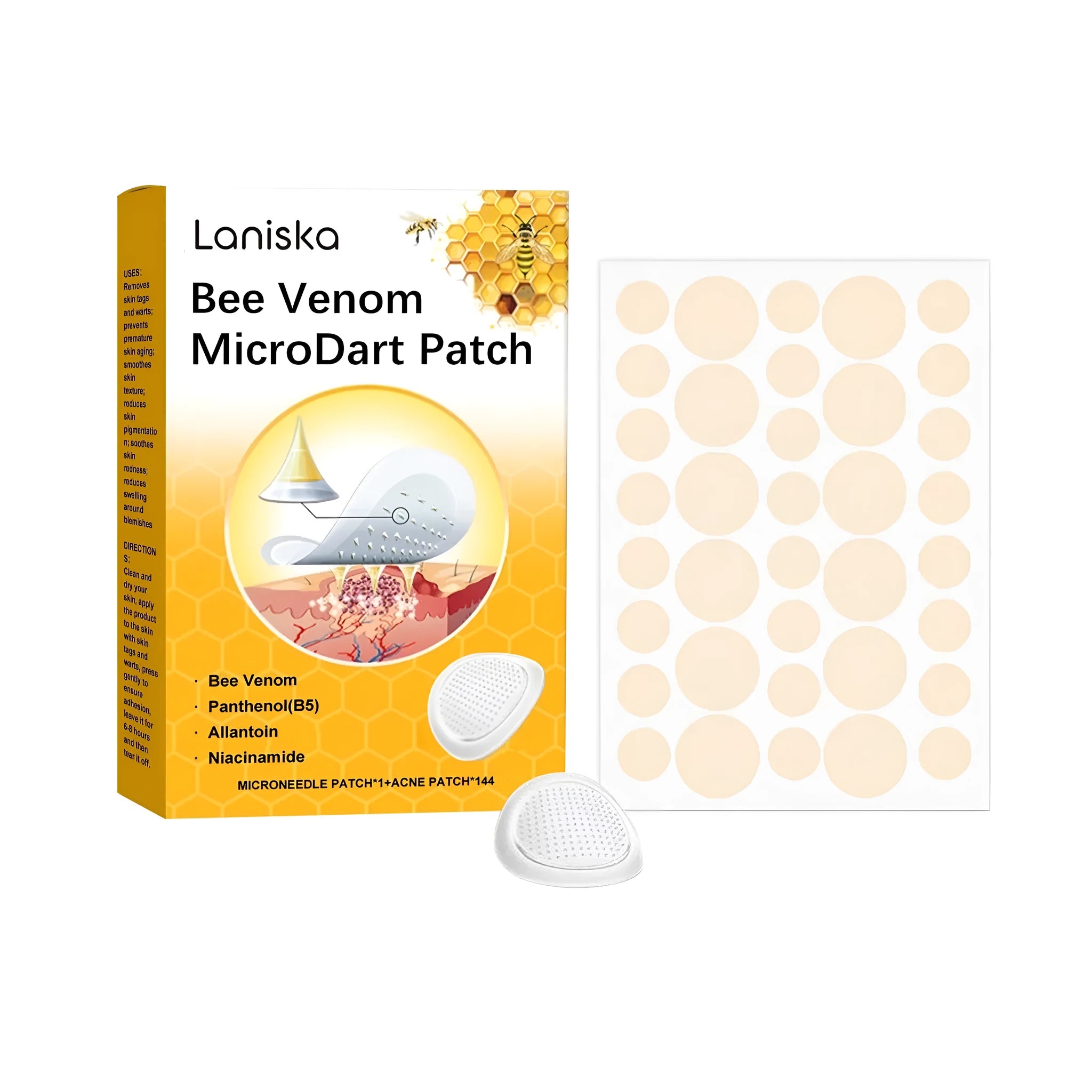Wart removal microdart patch with bee venom ingredients and 144 acne patches