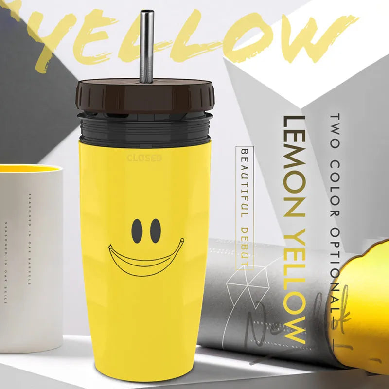 Double-walled insulated travel mug with twist-seal silicone membrane in cartoon design