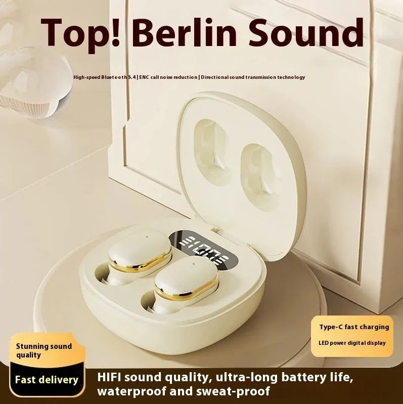 Wireless in-ear Bluetooth headset in black with digital display and in-ear fit design