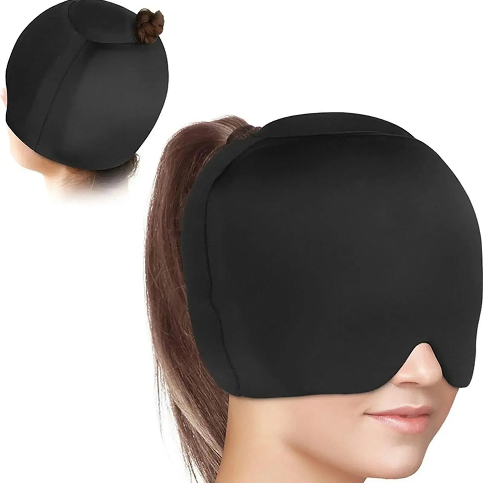 Simple solid colour cold compress cap with fully enclosed design for headache and fever relief