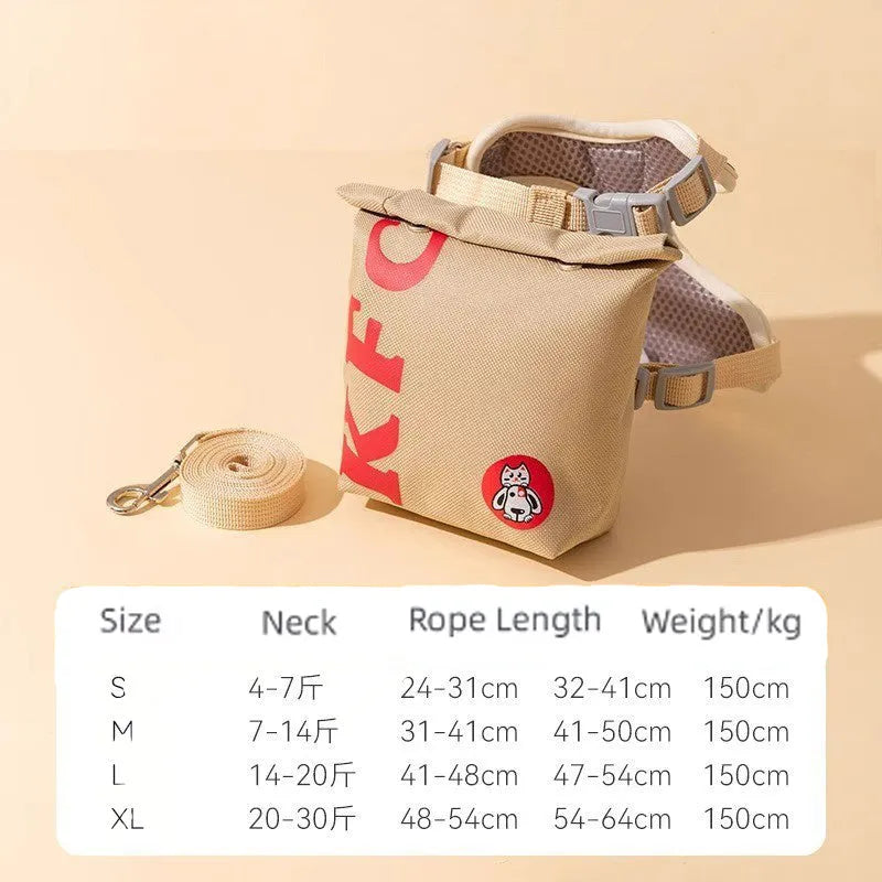 Cartoon hamburger design adjustable vest leash rope for pets in backpack escape proof construction