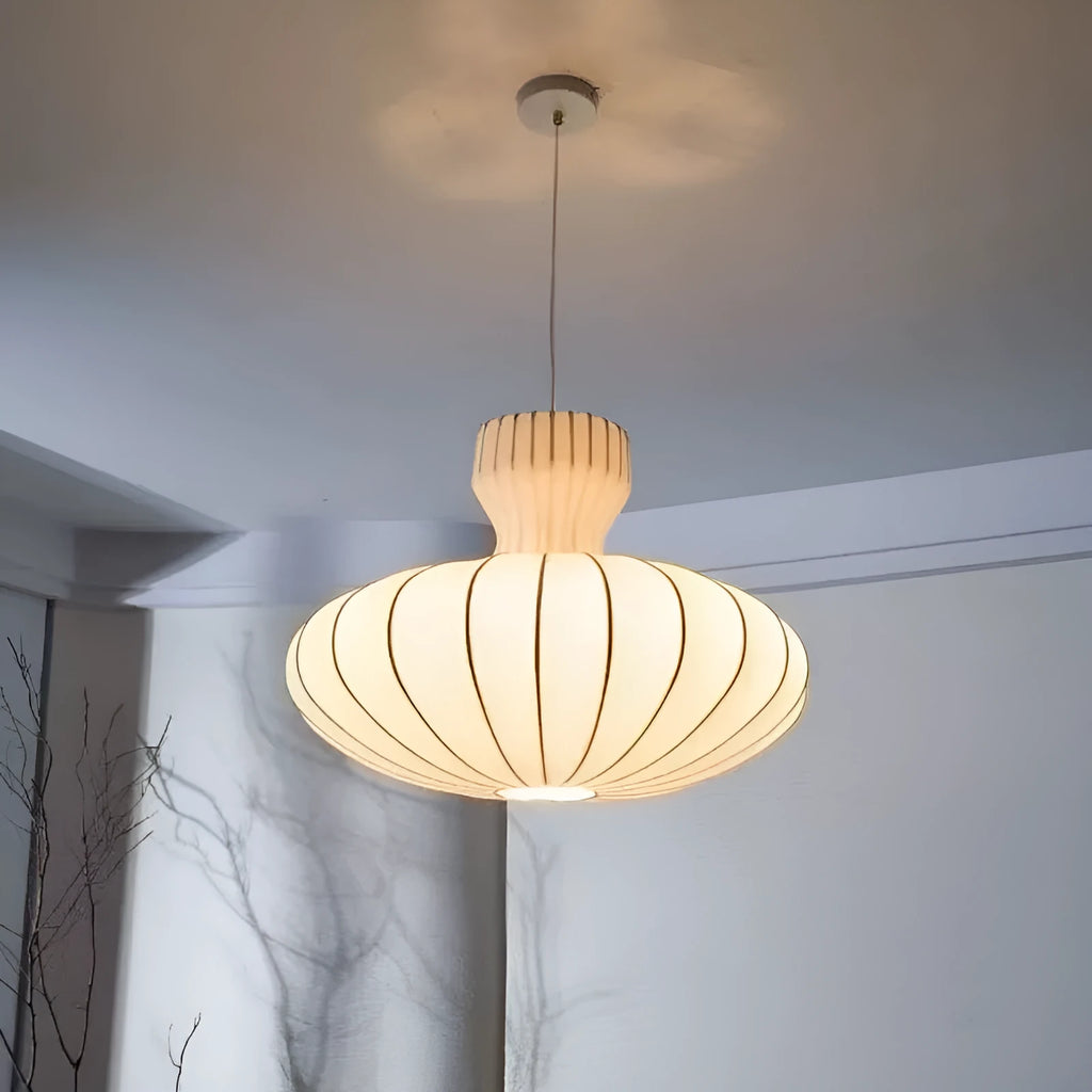 Vintage Chinese-style silk chandelier with retro design showing variable lighting in bedroom setting
