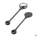 Black metal bicycle rearview mirror with adjustable hose-clamp mount and integrated reflector