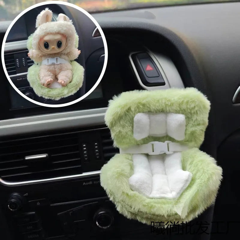 Plastic doll car safety seat ornament in plush Deluxe Edition colour with black safety belt