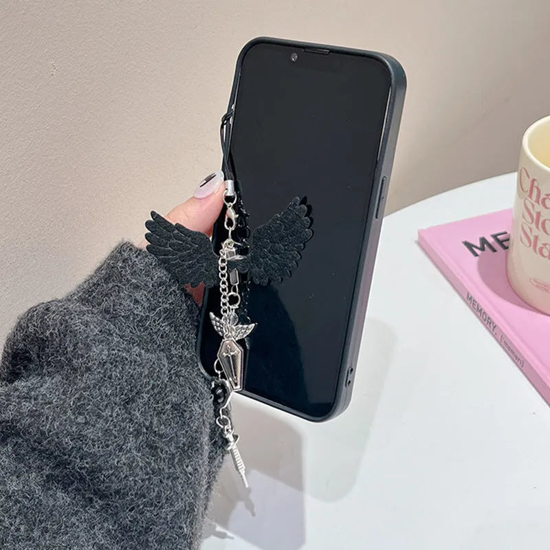 Epoxy resin phone case with three-dimensional cross pendant in retro dark style for iPhone 15 Pro Max