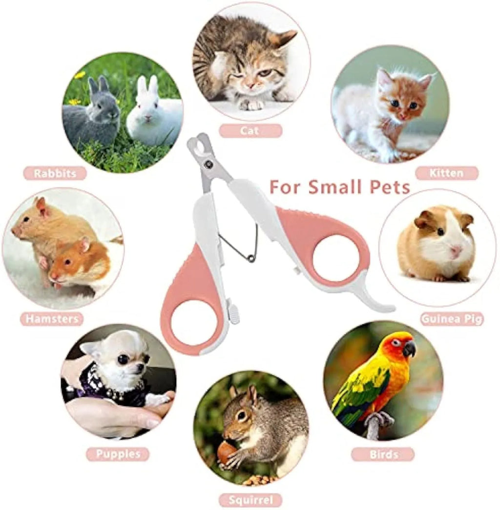 Grey and pink cat nail clippers with curved safety blade and ergonomic rubberised handles
