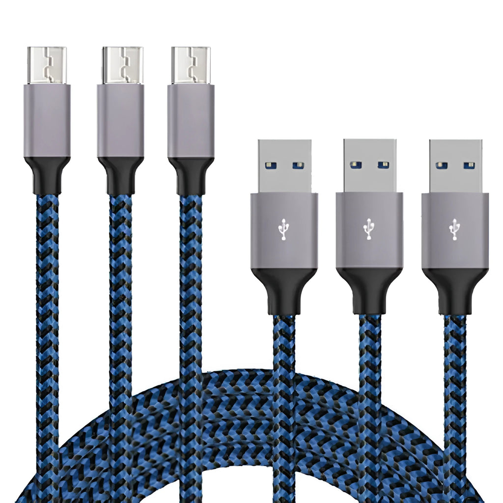 Braided Micro USB charging cable for Android phones in black and white colour