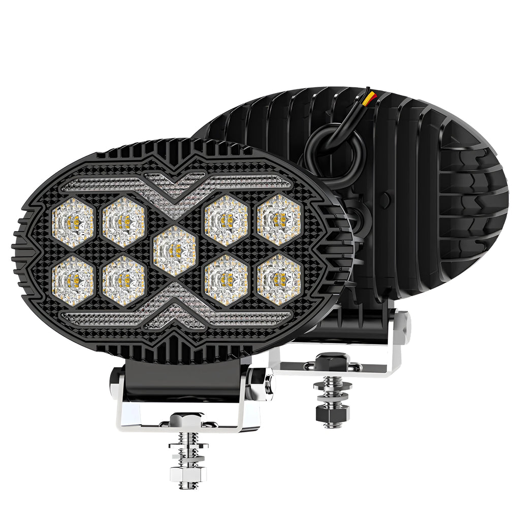 Black Warrior 55-inch oval 9-LED dual-color floodlight work light in aluminium alloy for vehicles