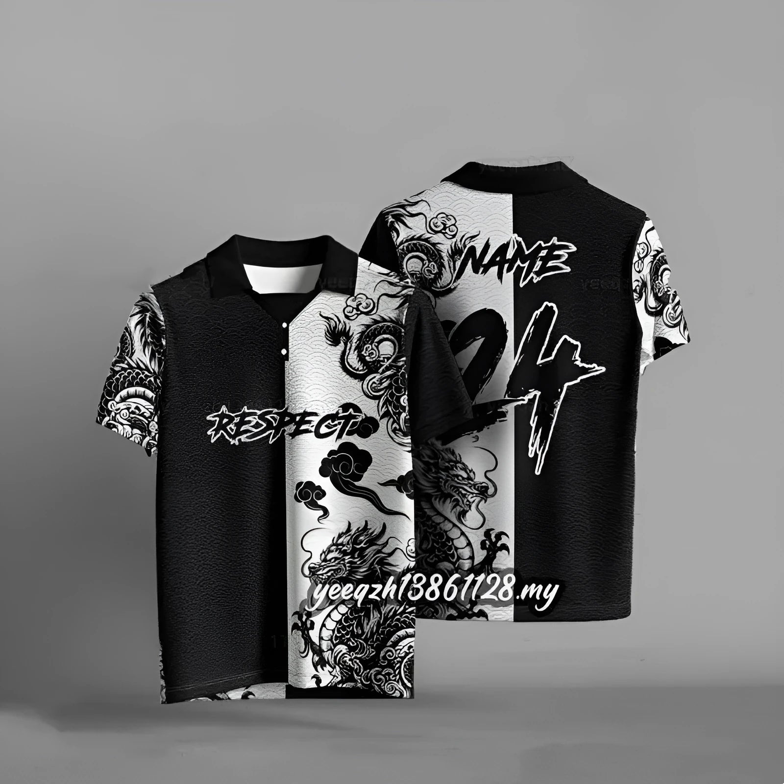 Black loose fit t-shirt with 3D digital print design showing short sleeves and relaxed silhouette