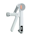Adjustable spring grip strength trainer in ABS plastic showing three colour options